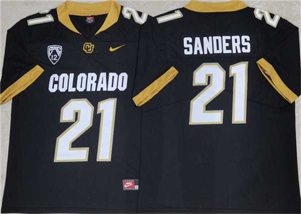 Mens Colorado Buffaloes #21 Shilo Sanders Black 2023 With PAC-12 Patch Stitched Football Jersey